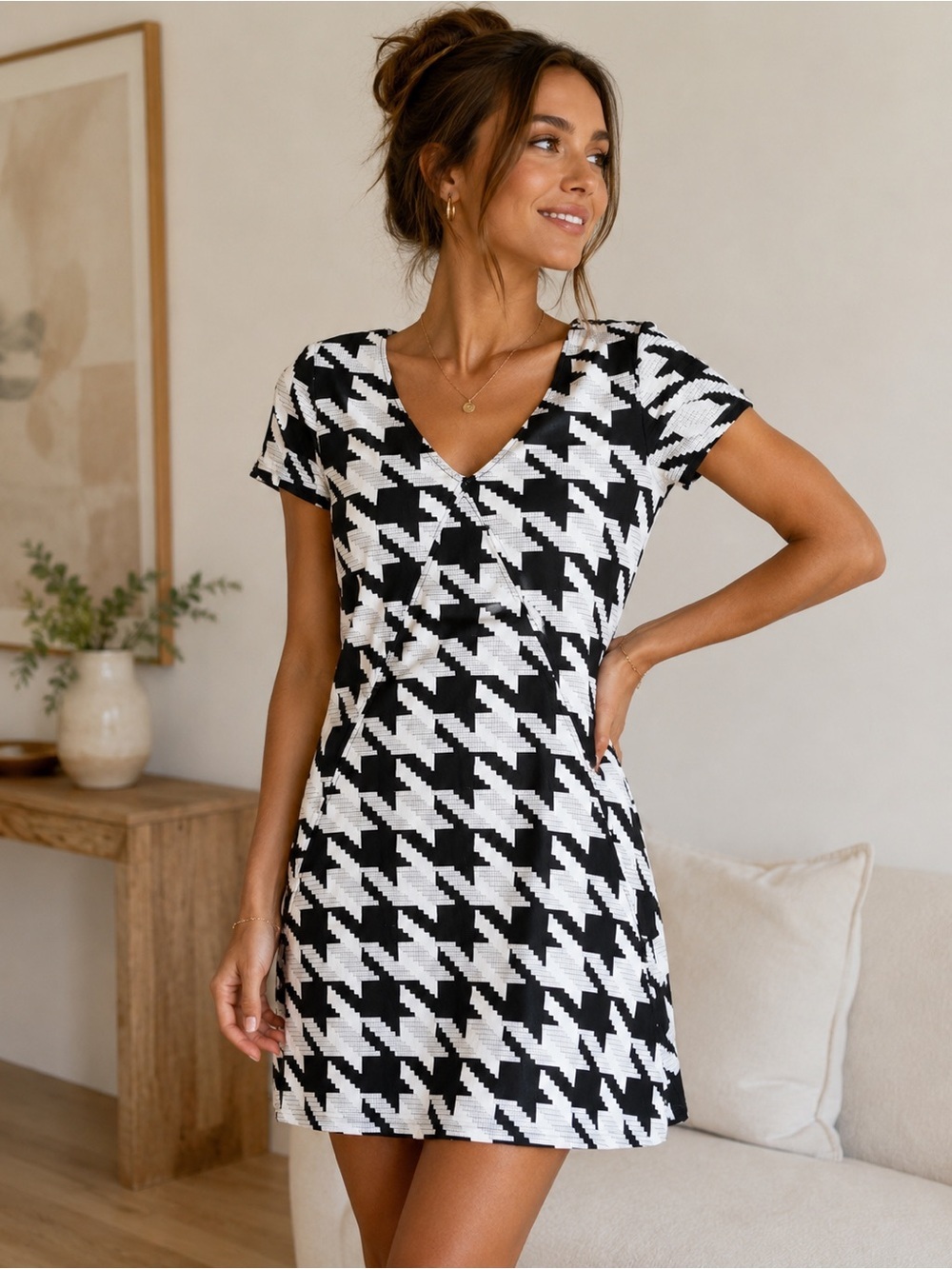 Pink Tartan Houndstooth Dress – Size 6